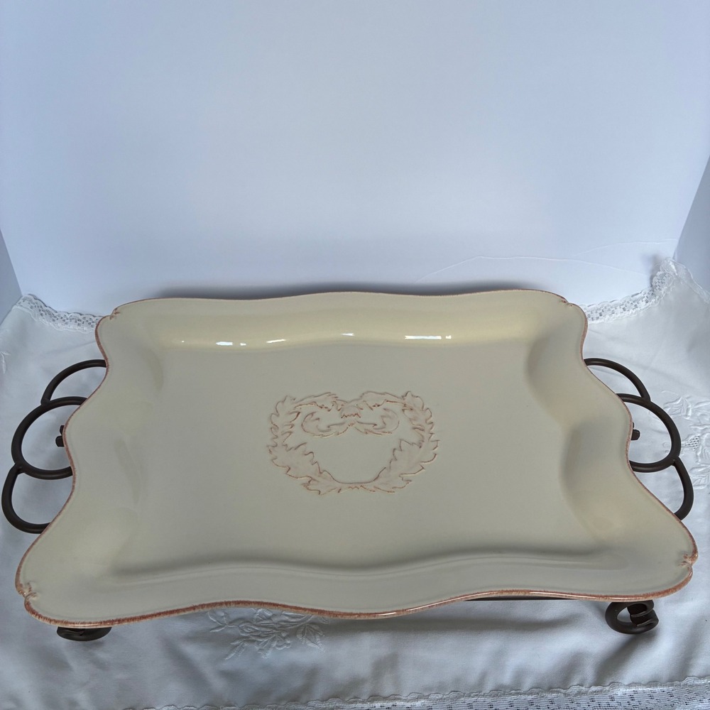 Serving Platter w/ Stand French Country Farmhouse Shabby Chic Tuscan Cottage